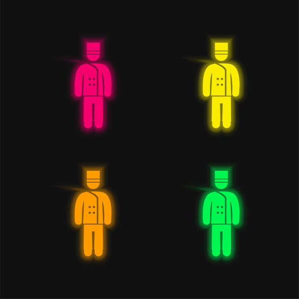 Bellhop négy színű izzó neon vektor ikon - Vektor, kép