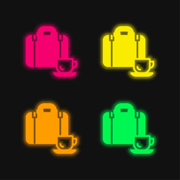 Briefcase quatro cor brilhante ícone vetor de néon - Vetor, Imagem
