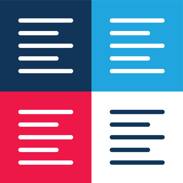 Alinear izquierda azul y rojo conjunto de iconos mínimo de cuatro colores - Vector, Imagen