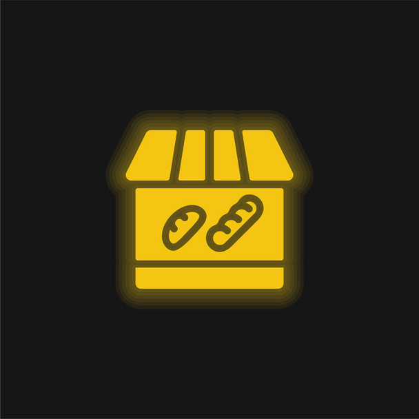Желтая светящаяся неоновая икона пекарни - Вектор,изображение