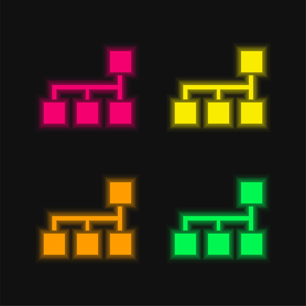 Blocks Scheme Of Squares And Lines four color glowing neon vector icon - Διάνυσμα, εικόνα