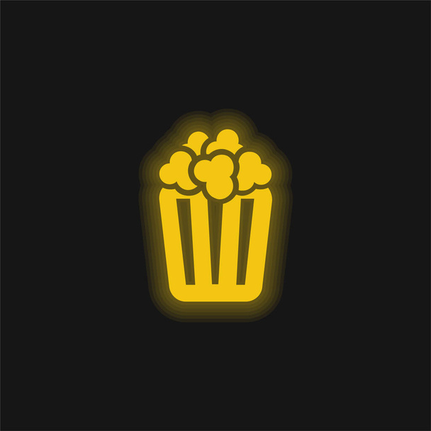 Bir kutu patlamış mısır sarı parlak neon ikon - Vektör, Görsel