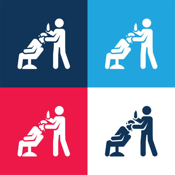 Set icona minimale barbiere blu e rosso quattro colori - Vettoriali, immagini