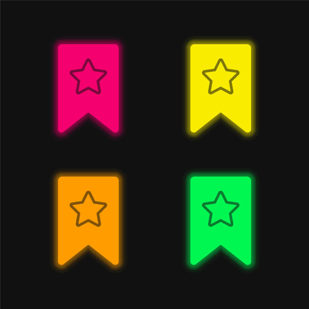 Kirjanmerkki neljä väriä hehkuva neon vektori kuvake - Vektori, kuva