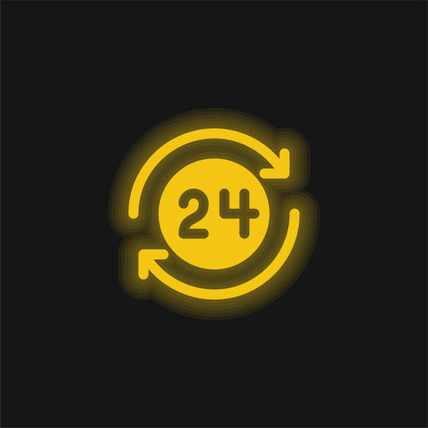 24 Uur geel gloeiende neon pictogram - Vector, afbeelding