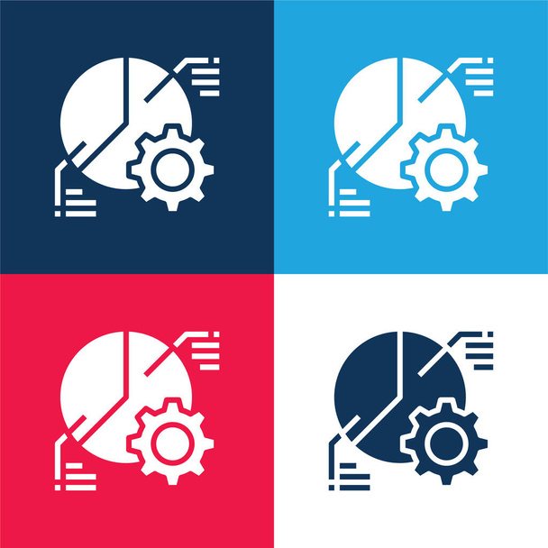 Ensemble d'icônes minimes en quatre couleurs bleu et rouge - Vecteur, image