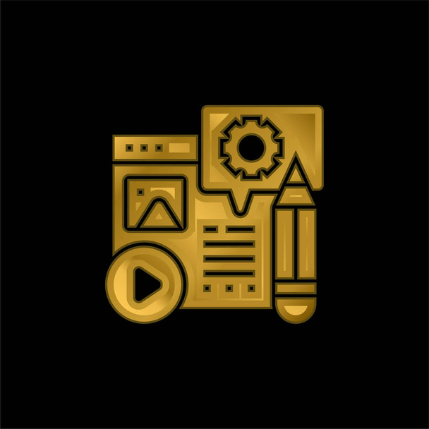 Blog chapado en oro icono metálico o logo vector - Vector, Imagen