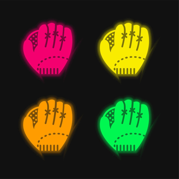 Baseball four color glowing neon vector icon - Vector, Image