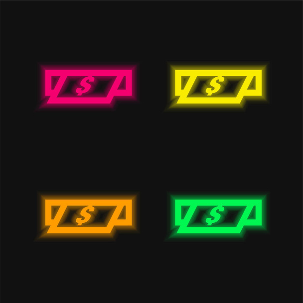 ATM Cash Dollars Bill four color glowing neon vector icon - ベクター画像