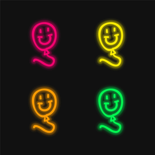 шарик улыбающийся игрушка 4 цвета светящийся неоновый вектор значок - Вектор,изображение