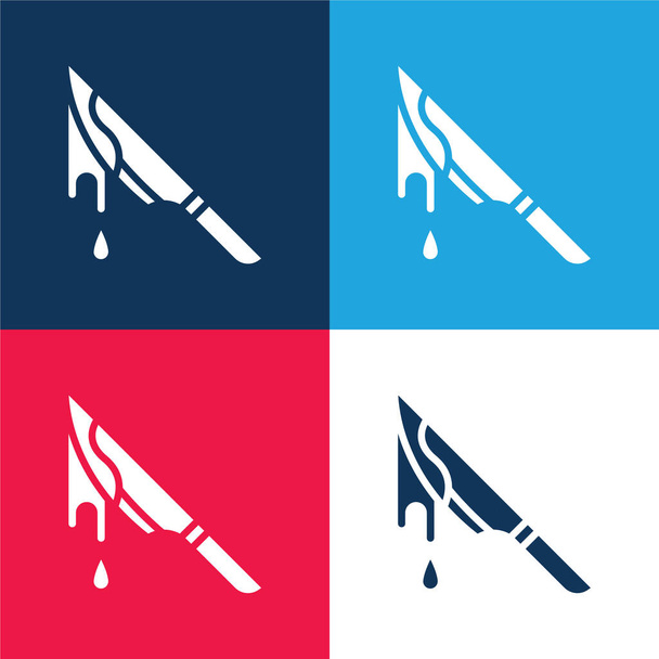 Sangriento azul y rojo de cuatro colores mínimo icono conjunto - Vector, Imagen