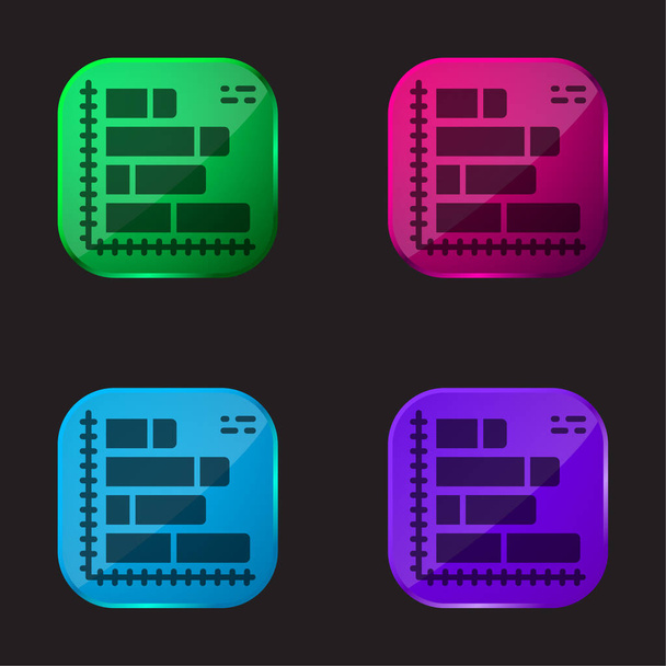 Analízis négy színű üveg gomb ikon - Vektor, kép