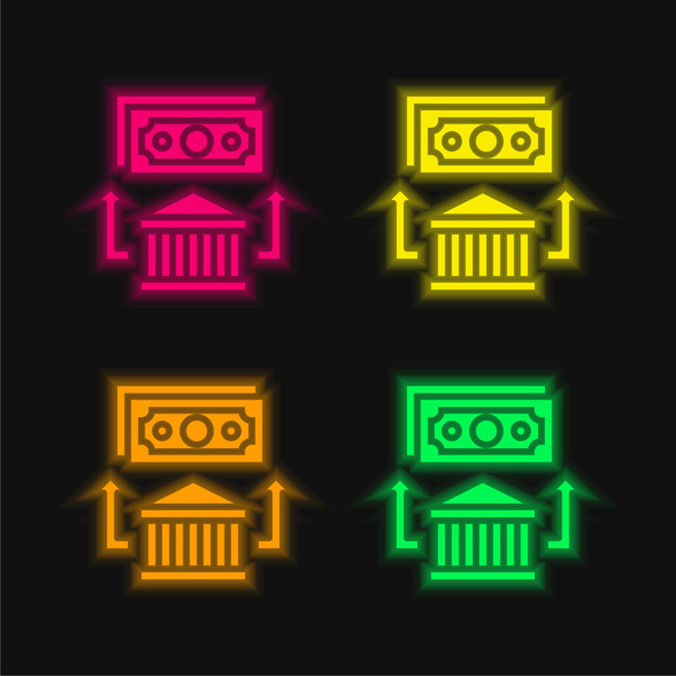 Trasferimento bancario quattro colori luminosi icona vettoriale al neon - Vettoriali, immagini