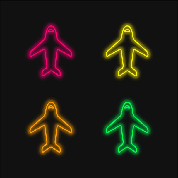Airplane Ultrathin Outline four color glowing neon vector icon - Vector, imagen