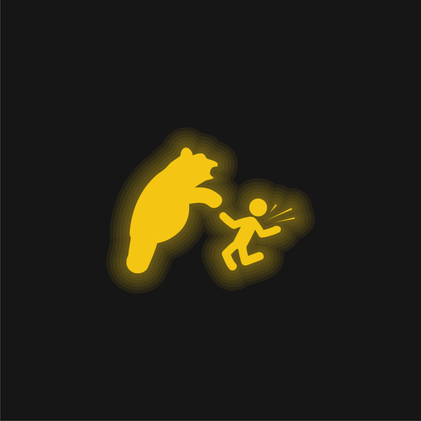 Bear Attacking yellow glowing neon icon - Wektor, obraz