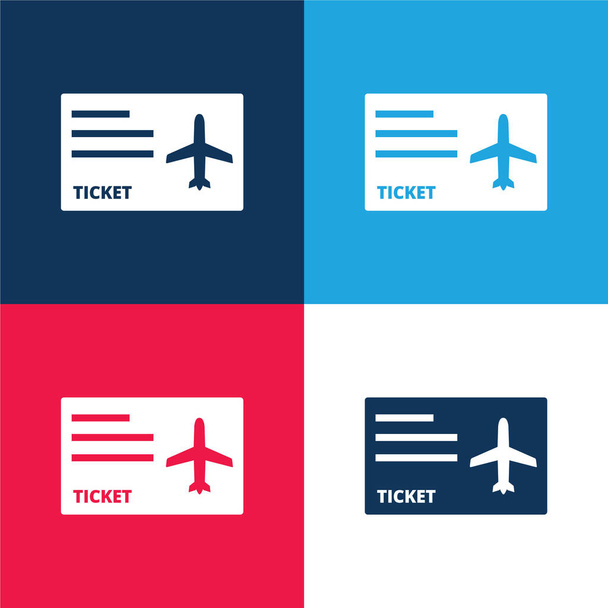 авиабилет синий и красный четыре цвета минимальный набор значков - Вектор,изображение