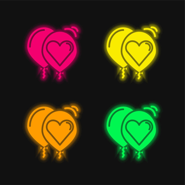 Ballons four color glowing neon vector icon - Vector, Image