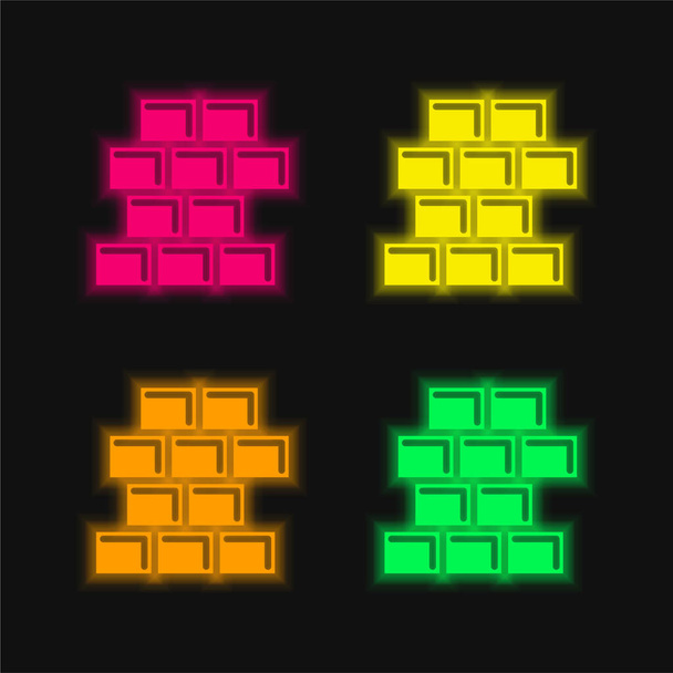 Mattone Wall quattro colori luminosi icona vettoriale al neon - Vettoriali, immagini