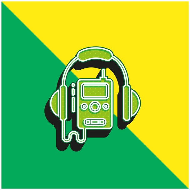 аудио руководство зеленый и желтый современный 3D логотип векторной иконки - Вектор,изображение
