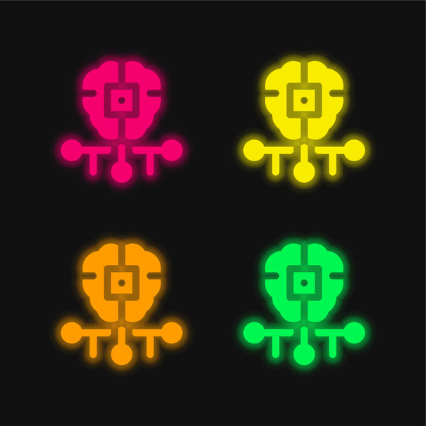 Τεχνητή νοημοσύνη τέσσερις χρώμα λαμπερό νέον διάνυσμα εικονίδιο - Διάνυσμα, εικόνα