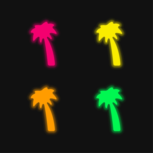 черная пальма четырехцветный светящийся неоновый вектор значок - Вектор,изображение