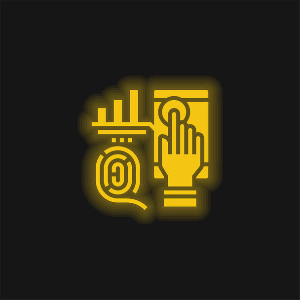 Biometrische geel gloeiende neon icoon - Vector, afbeelding