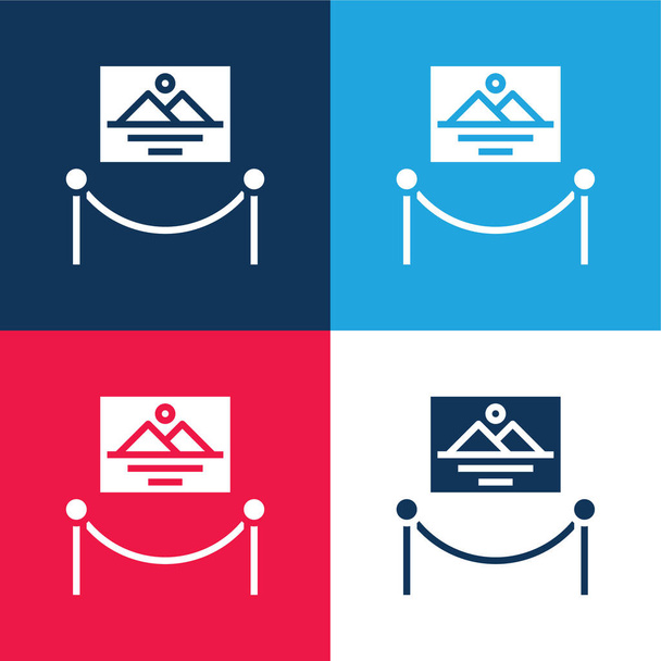 Obra de arte azul y rojo conjunto de iconos mínimo de cuatro colores - Vector, Imagen