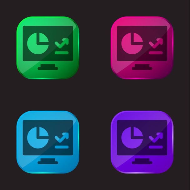 Augmented four color glass button icon - Vektör, Görsel