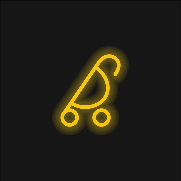 Baby Stroller Of Rounded Design Side View yellow glowing neon icon - Διάνυσμα, εικόνα