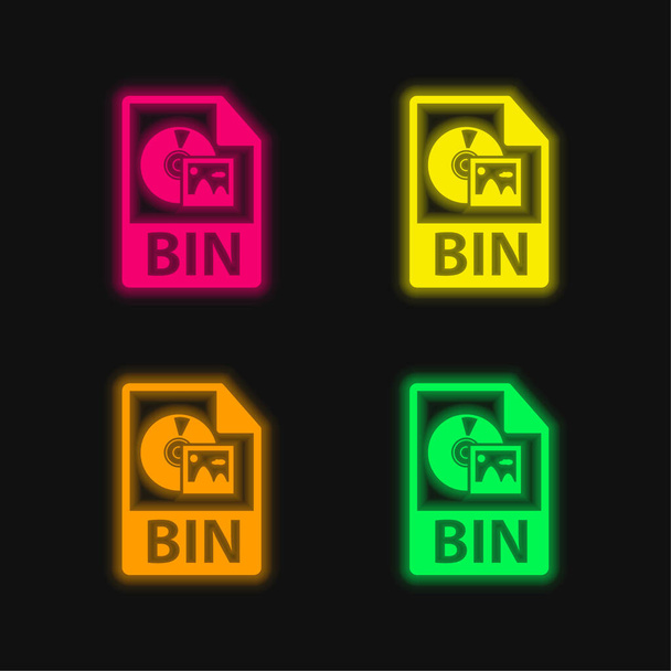 BIN File Format four color glowing neon vector icon - Διάνυσμα, εικόνα