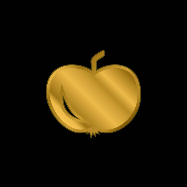 Золотое яблоко черной формы, металлическая икона или вектор логотипа - Вектор,изображение