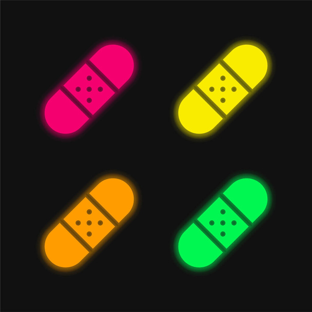 Band Aid τεσσάρων χρωμάτων λαμπερό εικονίδιο διάνυσμα νέον - Διάνυσμα, εικόνα