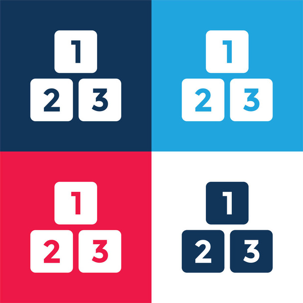 Bloques azul y rojo conjunto de iconos mínimo de cuatro colores - Vector, Imagen