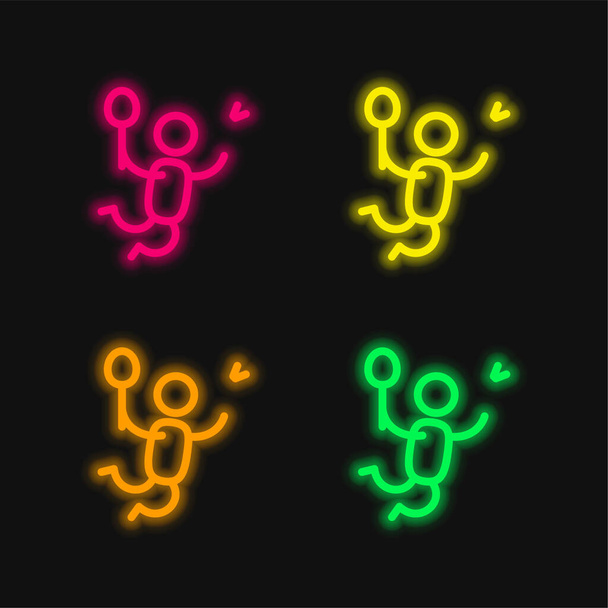 Badminton Oyuncu 4 renk parlayan neon vektör simgesi - Vektör, Görsel