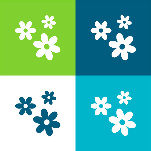 3 Flowers Flat four color minimal icon set - Vector, Image