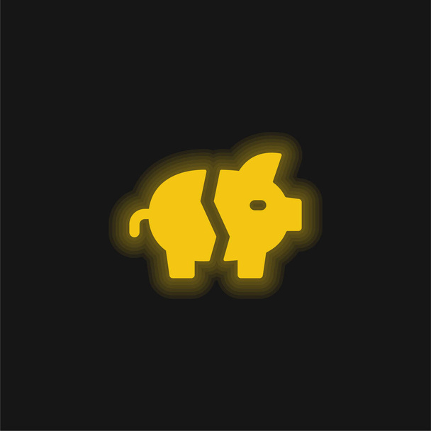 Bankrupt geel gloeiend neon icoon - Vector, afbeelding