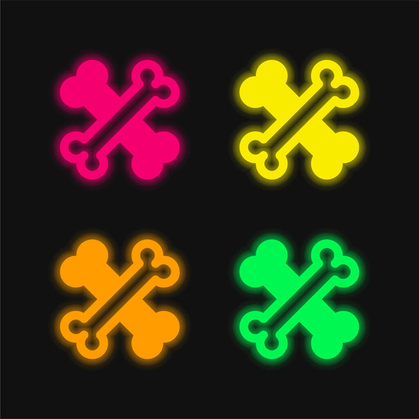 Huesos de cuatro colores brillante icono del vector de neón - Vector, imagen