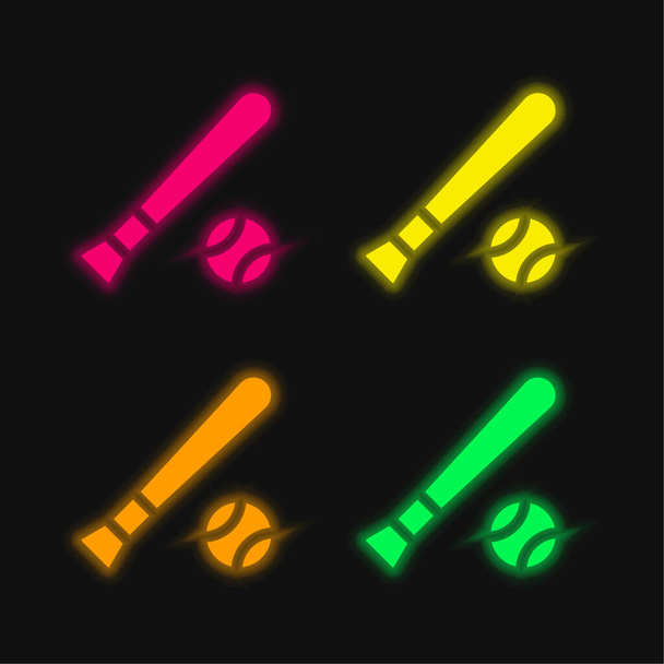 Beyzbol dört renk parlayan neon vektör simgesi - Vektör, Görsel