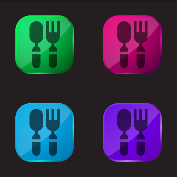 Baby Cutlery four color glass button icon - Vector, Image