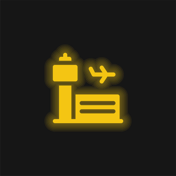 Icône néon jaune brillant aéroport - Vecteur, image