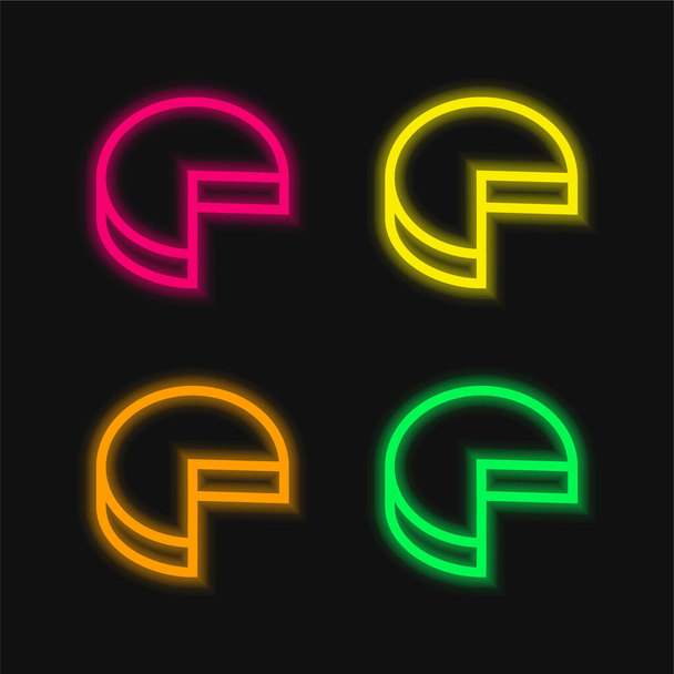 3d Pie Graphic Without Quarter Part Outline Symbol four color glowing neon vector icon - Vector, Image