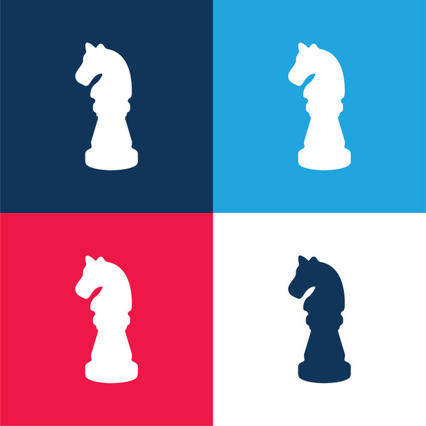 schwarzes Pferd Schachfigur Form blau und rot vier Farben minimales Symbol-Set - Vektor, Bild