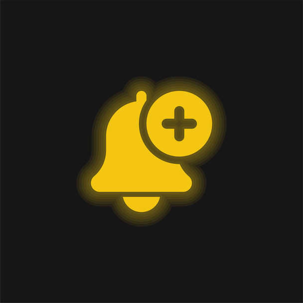 Parlak sarı neon simgesi ekle - Vektör, Görsel