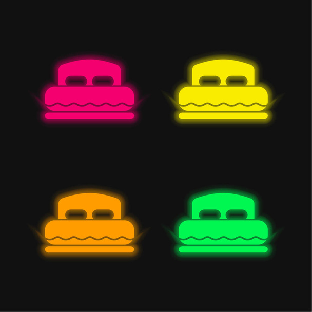 Bed For A Couple four color glowing neon vector icon - Vector, Imagen