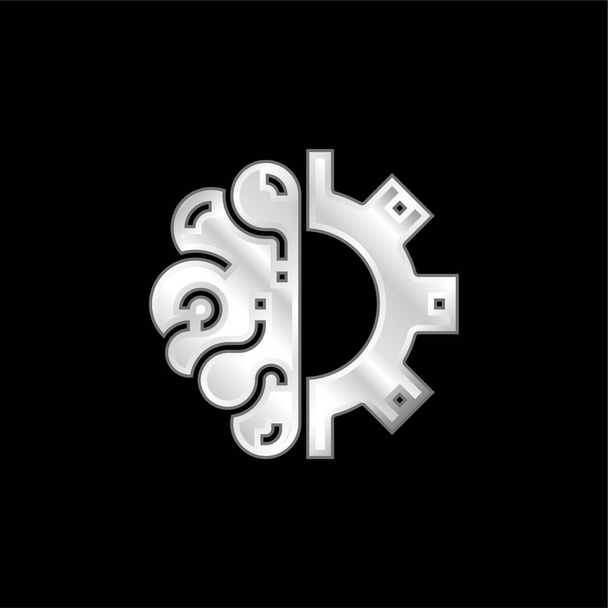 Icône métallique plaqué argent cerveau - Vecteur, image