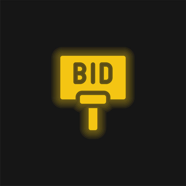 Licitação amarelo brilhante ícone de néon - Vetor, Imagem