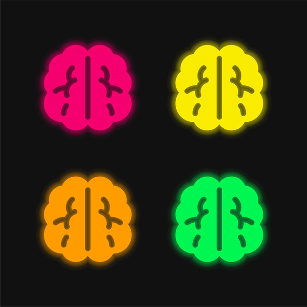 脳4色輝くネオンベクトルアイコン - ベクター画像