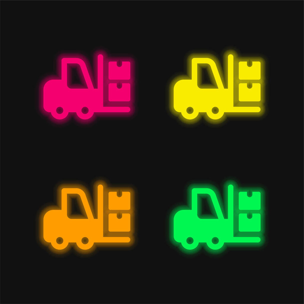 Caixas de quatro cores brilhante ícone vetor de néon - Vetor, Imagem