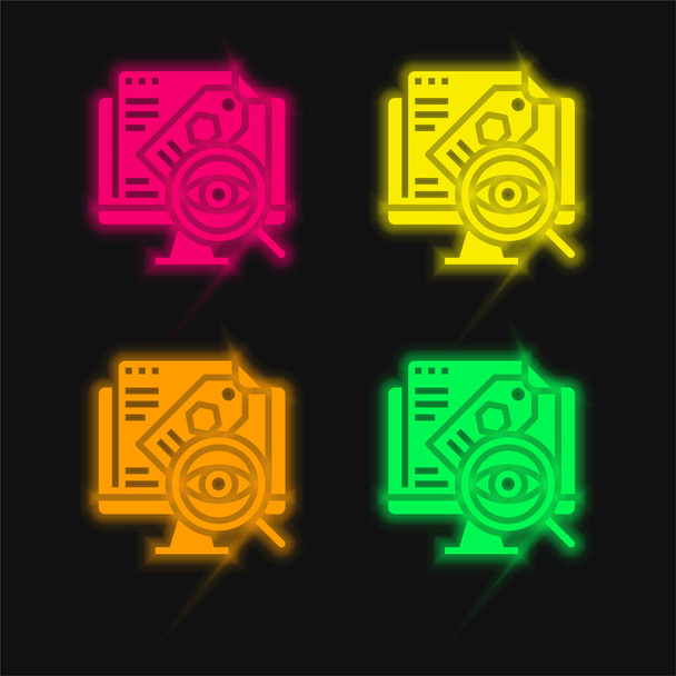 Parlayan dört renk neon vektör simgesini denetle - Vektör, Görsel