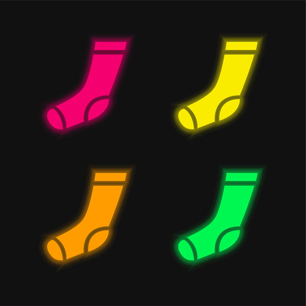 Athletic Sock four color glowing neon vector icon - Vector, afbeelding